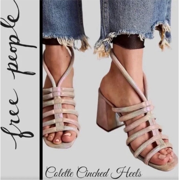 New FREE PEOPLE | COLETTE CINCHED HEEL | RAINBOW METALLIC size 39 /8.5 - Picture 1 of 12